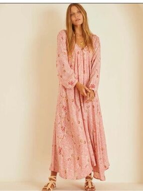 Pink Floral Long Sleeve Maxi Dress